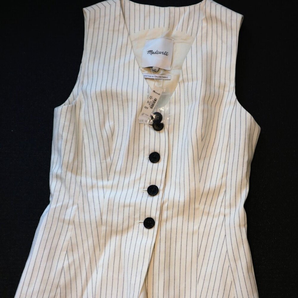 Madewell Italian Fabric Pinstripe Button-Front Vest | Size 0 | NWT - Picture 4 of 8